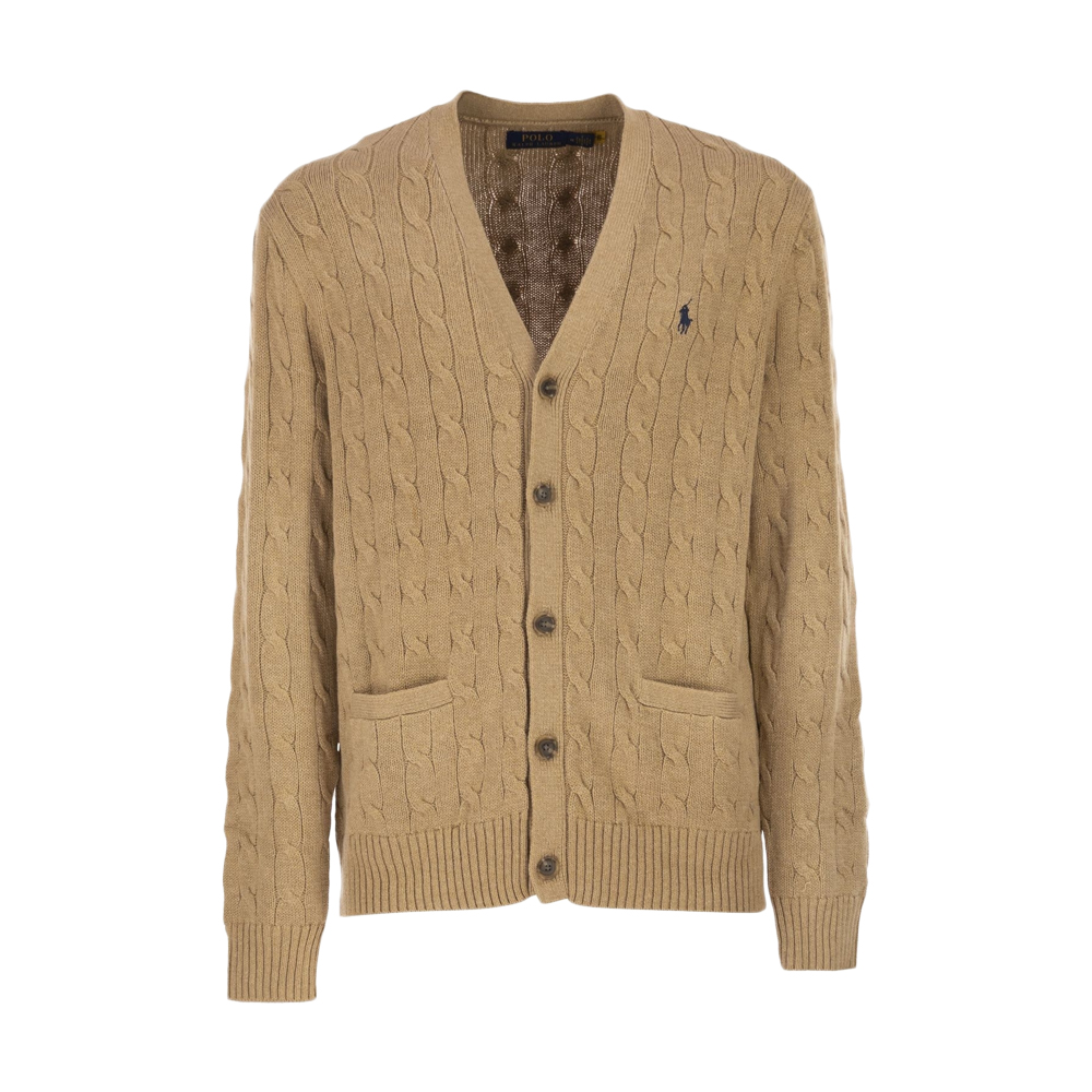 26SS 포니 자수 케이블 브이넥 가디건 브라운 710890548 006