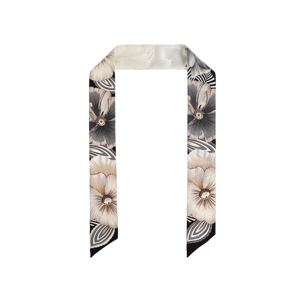 26SS 브레짜 프린트 스키니 트윌 실크 스카프 아이보리/블랙 32-1247 0789963