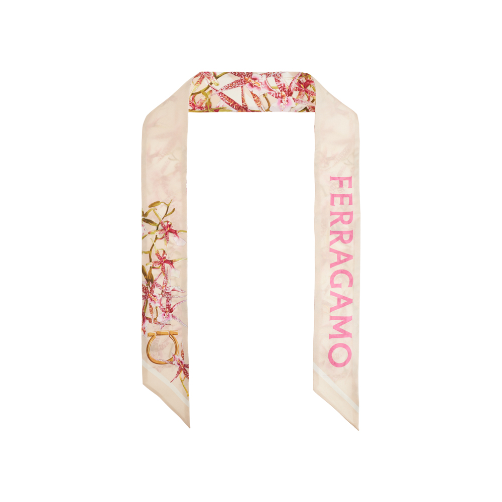 26SS 가이아 프린트 스키니 트윌 실크 스카프 라이트발레핑크/아이보리 32-1242 0789922