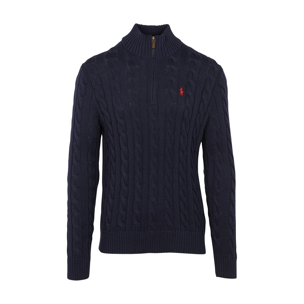 26SS 포니 자수 케이블 하프집업 니트 블루 710810841 001