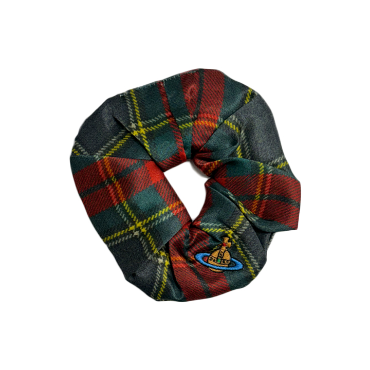 ◆당일◆26SS ORB 자수 로고 타탄 프린티드 스크런치 스몰 멀티컬러 81020021 W01BF M411