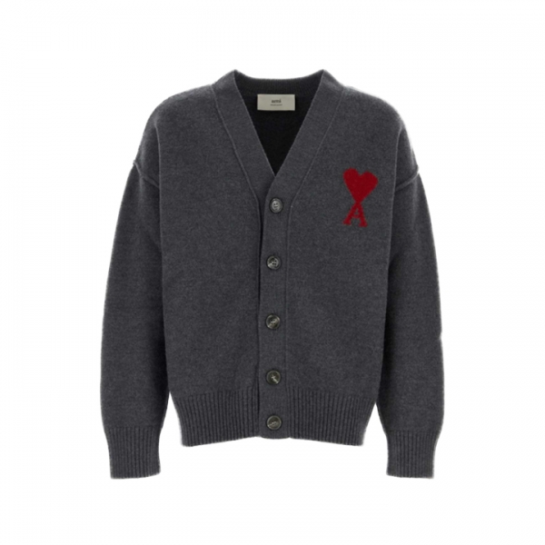 ◆당일◆25FW 하트 로고 울 가디건 다크그레이/레드 UKC367 018 084