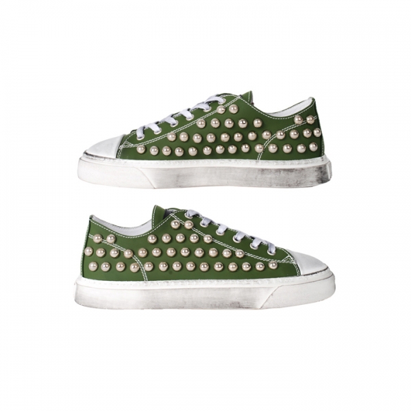 ◆15주년◆원형 스터드 벨로아 빈티지 스니커즈 카키 GXU021SF00GOM0B500