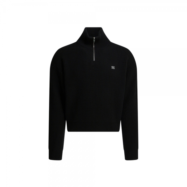 26SS 트리오페 자수 로고 립드 울 트러커 니트 블랙 RY0FA0ZPV 38NO