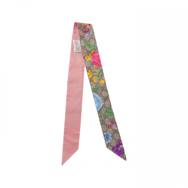 ◆당일◆26SS GG 플로라 실크 트윌리 스카프 베이지/핑크 609317 3G001 9772