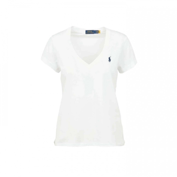 ◆당일◆26SS 네이비 포니 자수 브이넥 티셔츠 화이트 211902403 001