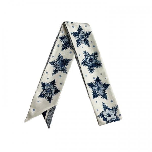 ◆당일◆26SS 플라워 스타 미차 실크 스카프 화이트&네이비 55LKY106I610 506