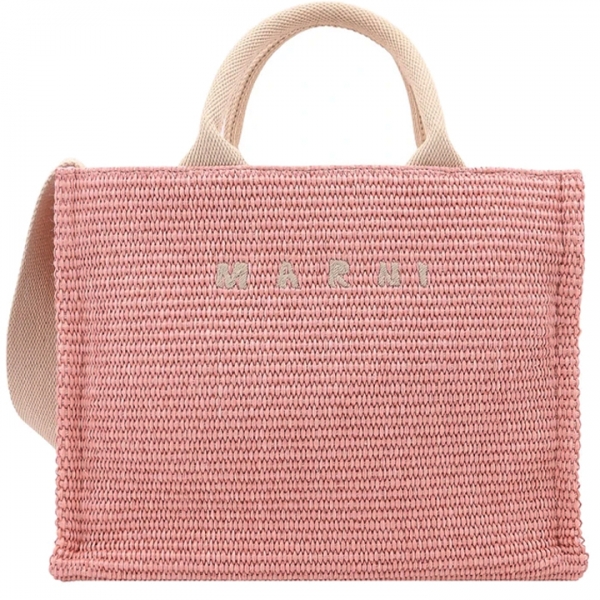 ◆당일◆25SS 로고 자수 라피아 스몰 토트&숄더백 핑크 SHMP0077U0 P3860 00C09