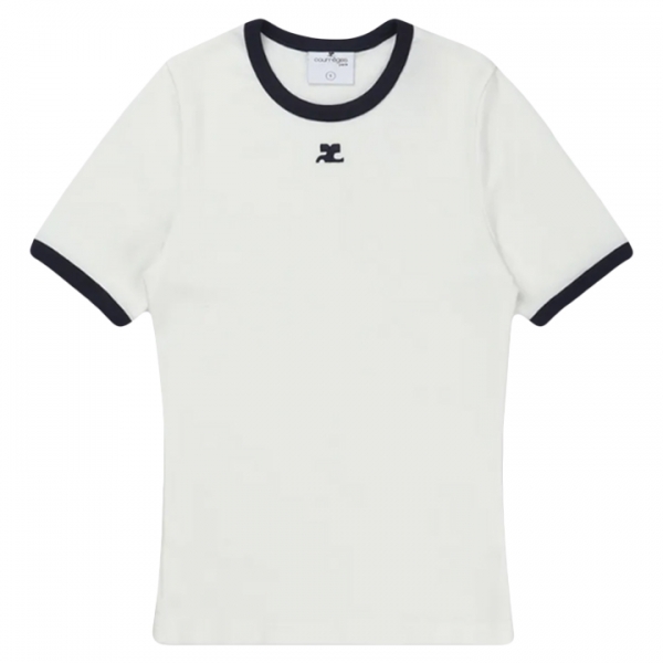 ◆당일◆25SS 로고 자수 콘트라스트 티셔츠 헤리티지화이트 125JTS017JS0203 0083
