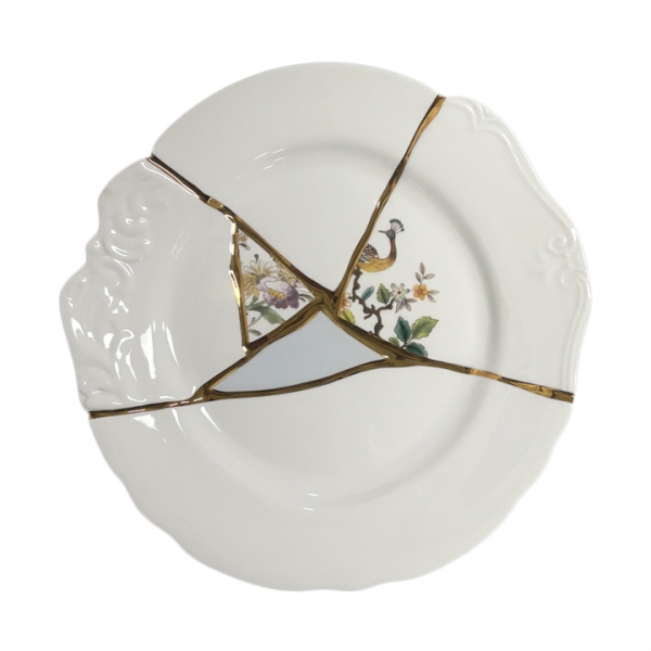 ◆당일◆킨츠기 KINTSUGI 크랙 디너 플레이트 02 27.5CM 화이트/골드 09612