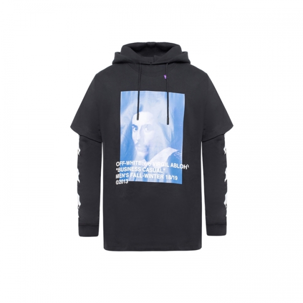 ◆15주년◆베르니니 프린팅 레이어드 후드티 블랙 OMBB042F18192011 1030