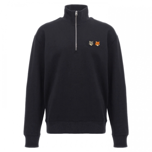 ◆당일◆25FW 더블 폭스 패치 하프 집업 맨투맨 앤트러블랙 OM211CFKM0321 P190
