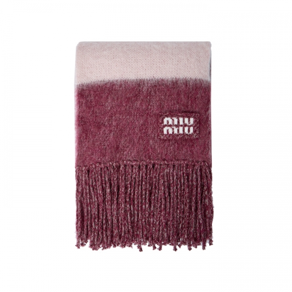 ◆당일◆25FW 로고 패치 스트라이프 모헤어 머플러 아마란스/피치 5FS094 2CVE F04BG