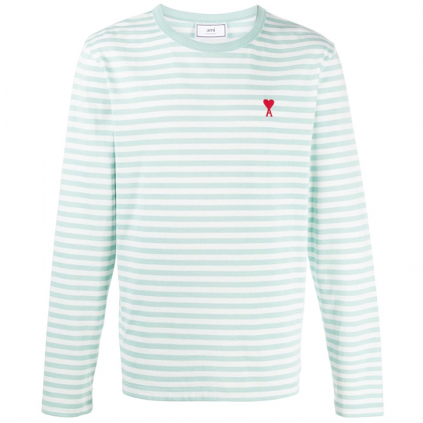 ◆12주년◆하트 스몰 로고 자수 스트라이프 티셔츠 그린 E21HJ106 72 314