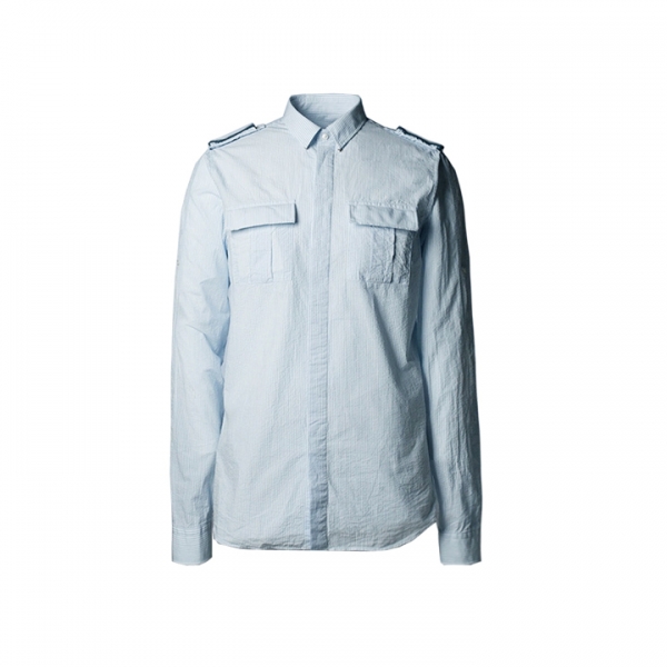 ◆15주년◆견장 밀리터리 스트라이프 셔츠 화이트/블루 S4HT113 C472B 155