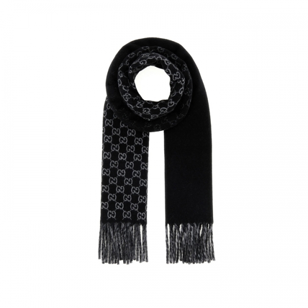 ◆당일◆26SS GG 자카드 투톤 울 머플러 블랙/그레이 852038 4GAKX 1063