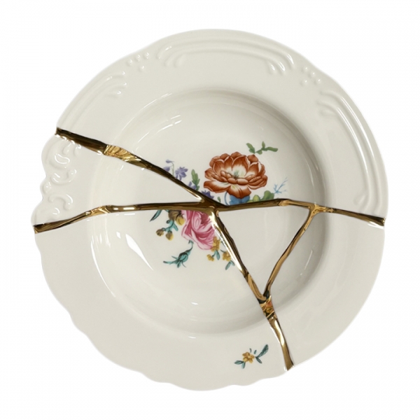 ◆당일◆킨츠기 KINTSUGI 크랙 수프 플레이트 02 22CM 화이트/골드 09622