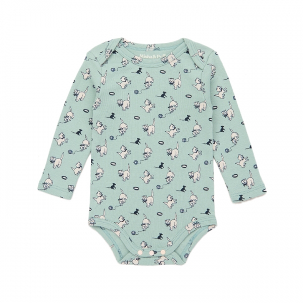 ◆키즈◆키즈 캣마우스 패턴 롱슬리브 랩 온지 바디슈트 세이지그린 B3132W25 0A5