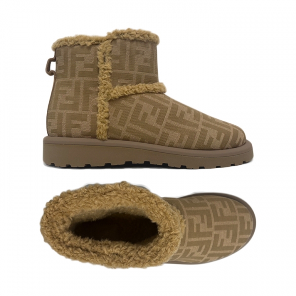 ◆키즈◆키즈 FF 자카드 패턴 퍼 앵클부츠 베이지 JMR538 AJZX F1TPX