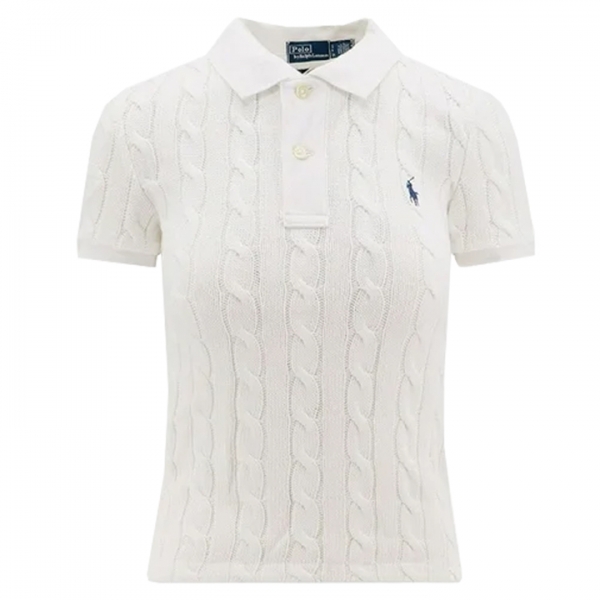 ◆당일◆25FW 포니 자수 케이블 클래식 카라 니트 화이트 211943010 001