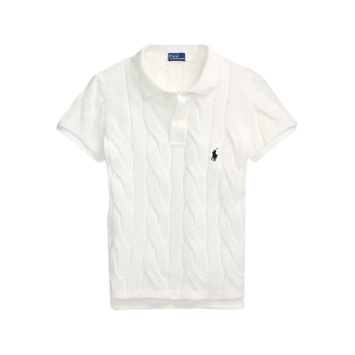 ◆당일◆26SS 여성 포니 자수 케이블 반팔 니트 화이트 211971703 001