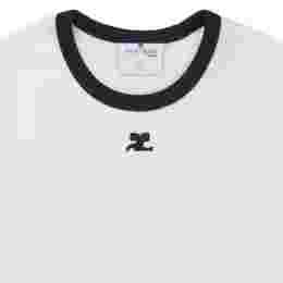 ◆당일◆25SS 로고 자수 콘트라스트 티셔츠 헤리티지화이트 125JTS017JS0203 0083