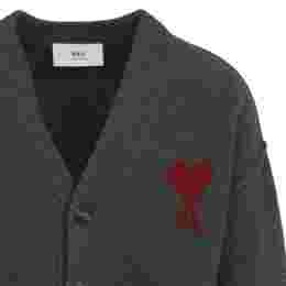 ◆당일◆25FW 하트 로고 울 가디건 다크그레이/레드 UKC367 018 084