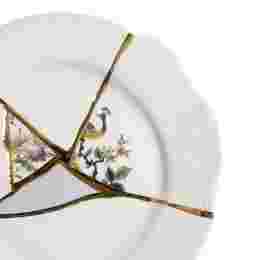 ◆당일◆킨츠기 KINTSUGI 크랙 디너 플레이트 02 27.5CM 화이트/골드 09612