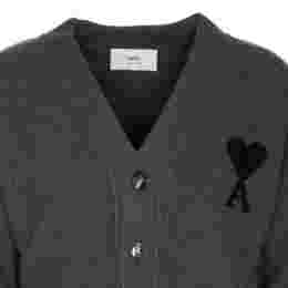 ◆당일◆25FW 하트 로고 울 가디건 다크그레이/블랙 UKC367 018 0504