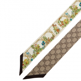 ◆당일◆26SS GG 애니멀 앤 플로럴 프린트 실크 넥보우 아이보리 777352 3G001 9200