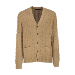 26SS 포니 자수 케이블 브이넥 가디건 브라운 710890548 006