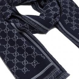 ◆당일◆25FW GG 자카드 울 머플러 다크블루/그레이 836264 4G386 1468