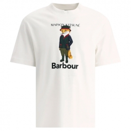 ◆당일◆23FW 바버 X 메종키츠네 폭스 티셔츠 화이트 MTS1224 WH11