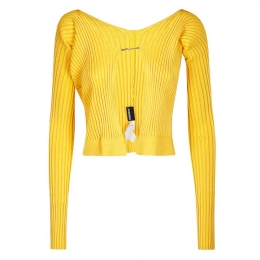 ◆당일◆24FW 라 마이유 프랄루 골드 로고 골지 가디건 옐로우 223KN500 2190 210