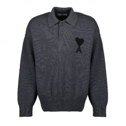 ◆당일◆25FW 하트 로고 버튼업 카라 니트 다크그레이 UPL409 018 0504