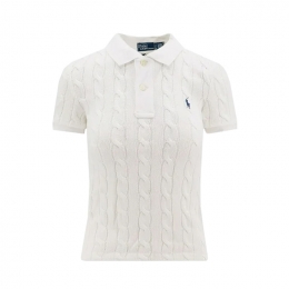 ◆당일◆25FW 포니 자수 케이블 클래식 카라 니트 화이트 211943010 001