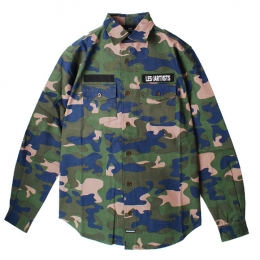 ◆12주년◆로고 패치 캔버스 셔츠 카모 LA04SCV26CAMO