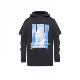 ◆15주년◆베르니니 프린팅 레이어드 후드티 블랙 OMBB042F18192011 1030
