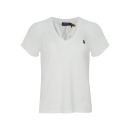 ◆당일◆26SS 여성 포니 로고 자수 반팔 브이넥 티셔츠 화이트 211B14611 007