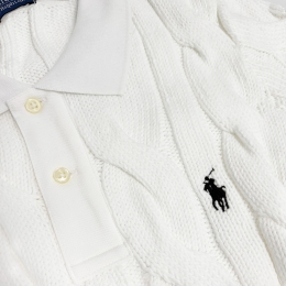 ◆당일◆26SS 여성 포니 자수 케이블 반팔 니트 화이트 211971703 001