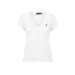 ◆당일◆26SS 네이비 포니 자수 브이넥 티셔츠 화이트 211902403 001