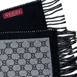 ◆당일◆26SS GG 울 자카드 프린지 머플러 블랙/그레이 835534 4G200 1360