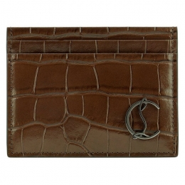 ◆당일◆로고 크로커다일 텍스처 카드지갑 브라운/레드 1215077 F507