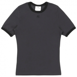 ◆당일◆25SS 로고 자수 콘트라스트 티셔츠 데님블랙 125JTS017JS0203 B155