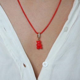 ◆당일◆22FW 노스탤지어 베어 큐빅 펜던트 레드오렌지 NOSTALGIABEAR PAVE SANGRIA