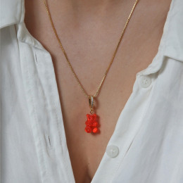◆당일◆22FW 노스탤지어 베어 큐빅 펜던트 젤리레드 NOSTALGIABEAR PAVE JELLYRED