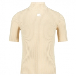 ◆당일◆24FW 로고 자수 리에디션 하이넥 니트탑 샌드 PERMPU026FI0001 1007