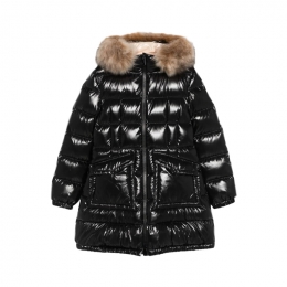 ◆키즈◆키즈 아루나 ARUNA 로고 패치 시어링 트리밍 후드 패딩자켓 블랙 1C000 16 597Z8 99M