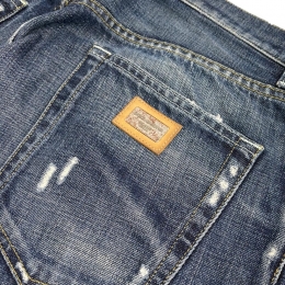 ◆14주년◆레더 플레이트 데미지 워시드 스트레이트진 인디고 G32BTP G8K97 S9001