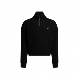 26SS 트리오페 자수 로고 립드 울 트러커 니트 블랙 RY0FA0ZPV 38NO